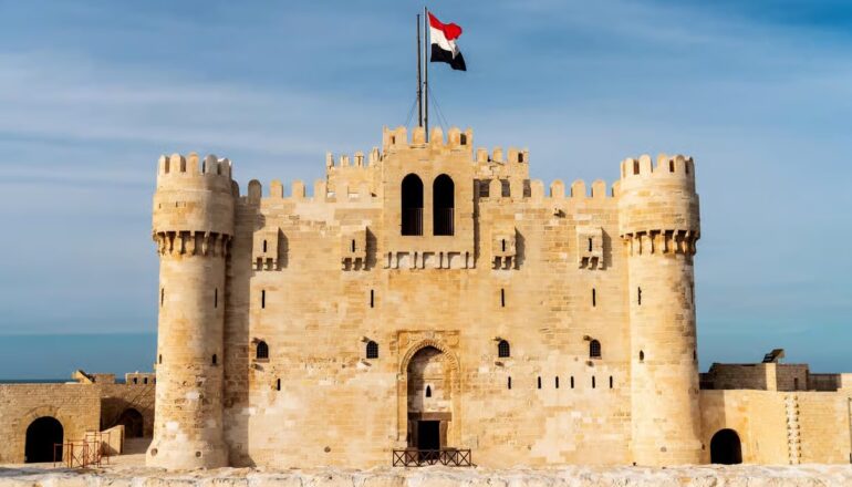 Qaitbay Citadel and Mediterranean Sea in Alexandria Egypt during a historical day trip from Cairo