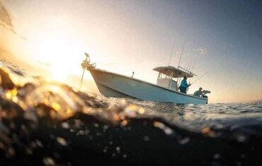 Sport fishing in the Red Sea near Hurghada with a speedboat, fishing equipment and beautiful Egyptian coastline