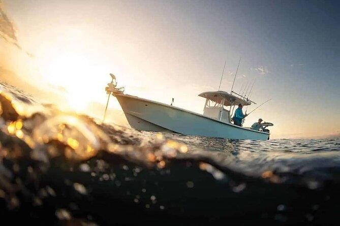 Sport fishing in the Red Sea near Hurghada with a speedboat, fishing equipment and beautiful Egyptian coastline