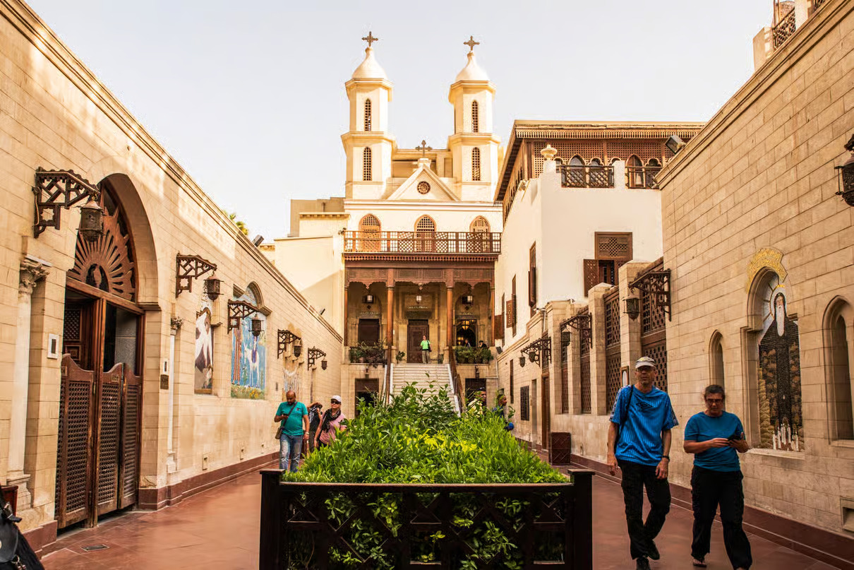 Old Cairo half-day tour featuring the Hanging Church, Abu Serga Church, St. Barbara Church, and historic Ben Ezra Synagogue.