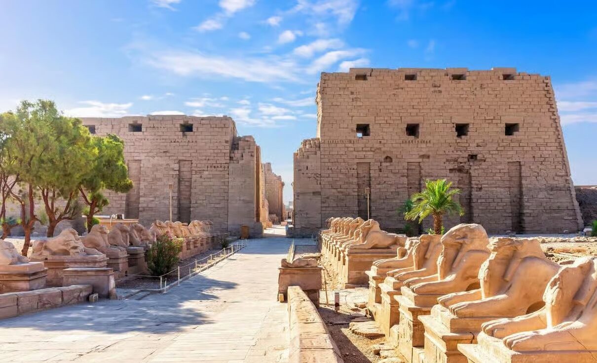 Karnak Temple in Luxor illuminated at night during the spectacular Sound and Light Show in Egypt