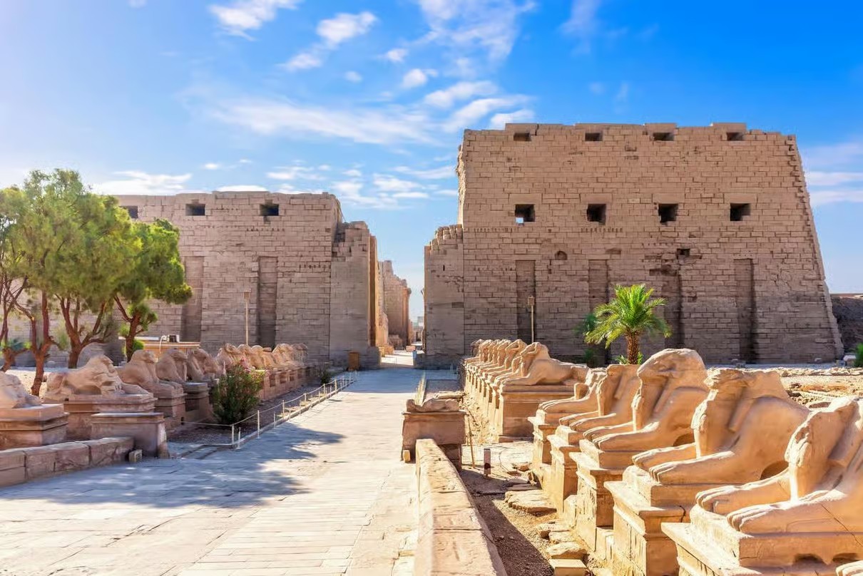 Karnak Temple in Luxor illuminated at night during the spectacular Sound and Light Show in Egypt