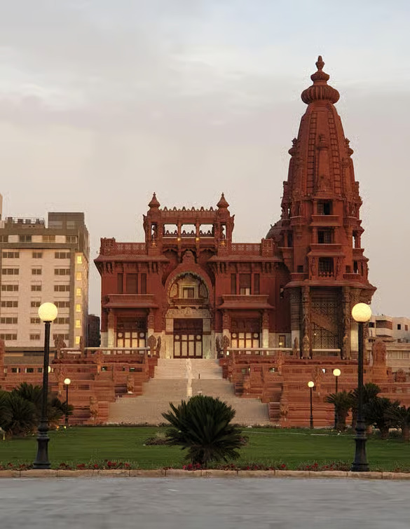 Baron Palace: Baron Empain Palace in Cairo, Egypt, featuring distinctive Indian-inspired architecture and an iconic tower.